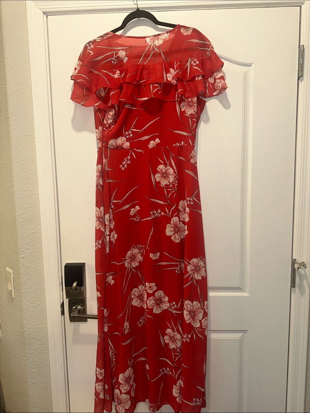 Maurices Red Floral Maxi Dress with White Blooms with belt size medium - Picture 4 of 8
